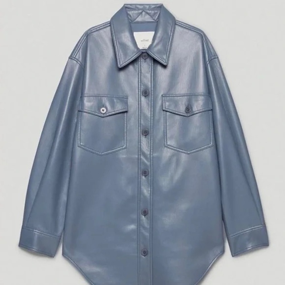 Aritzia Wilfred Vegan Leather Ganna Jacket Granite Blue SOLD OUT